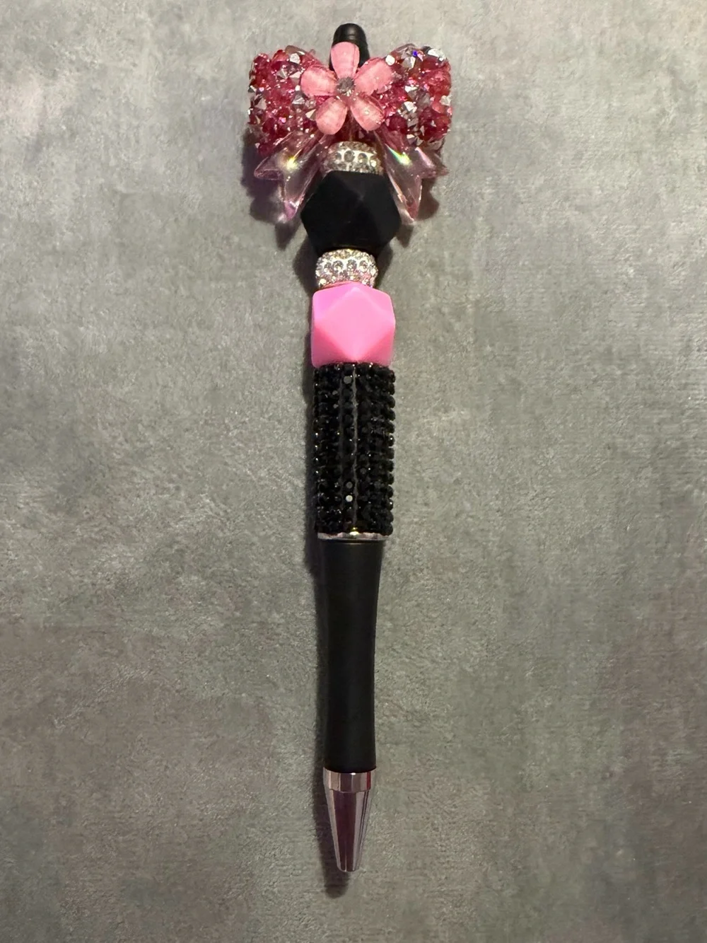 Decorative Pink & Black Crystal Pen - Women's Accessory
